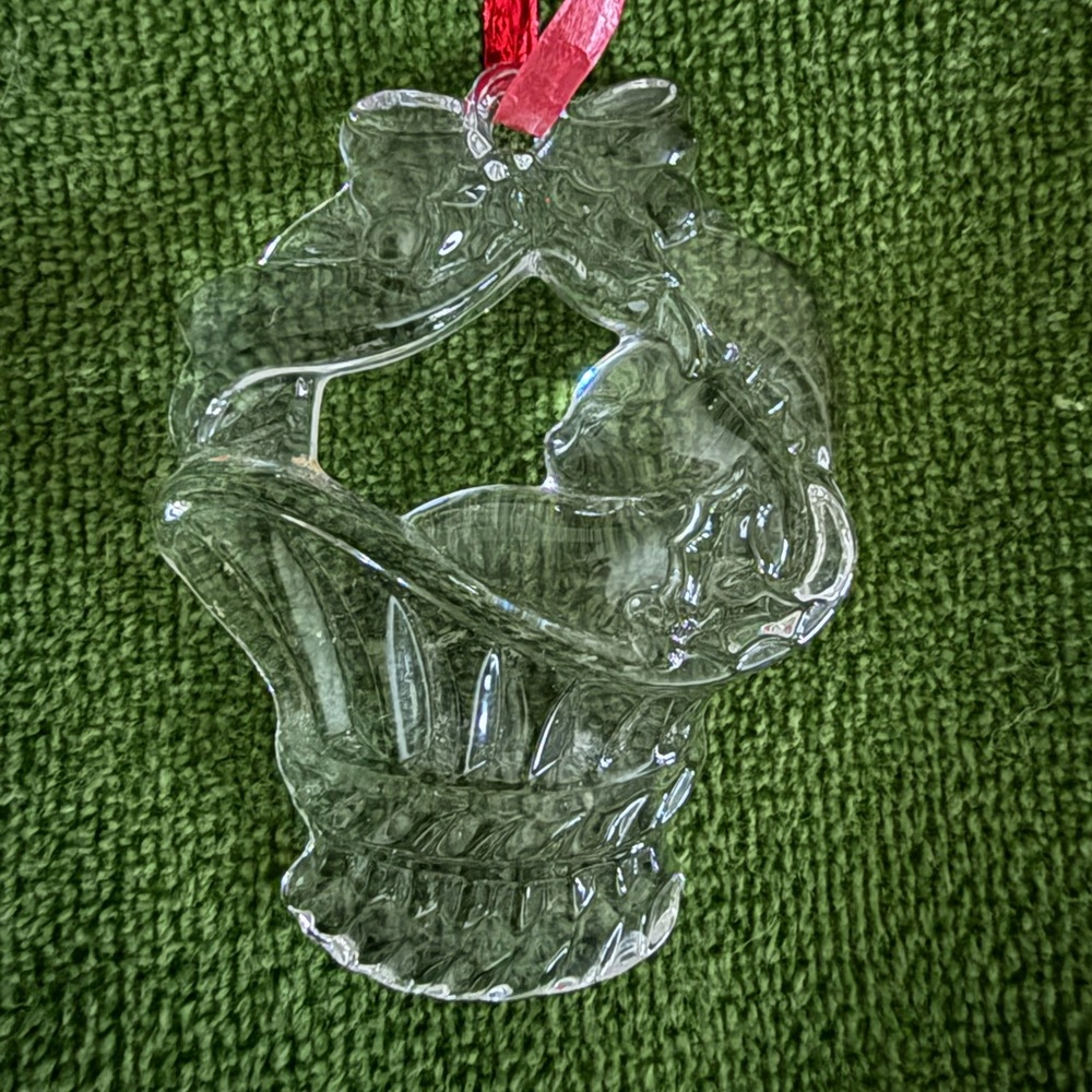 Crystal Glass Cat in a Basket Ornament